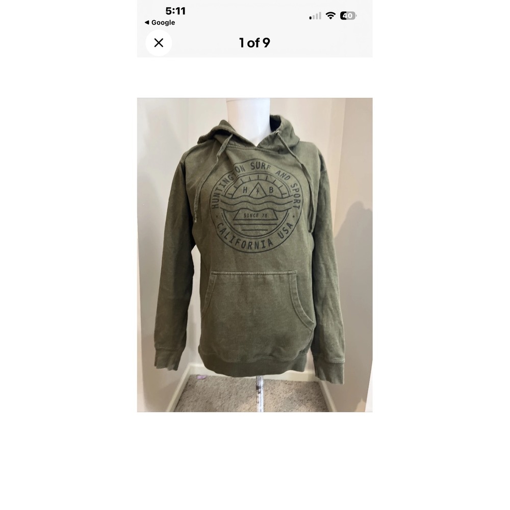 Huntington Surf Sport‎ California USA Olive Green Pullover Hoodie Mens XL